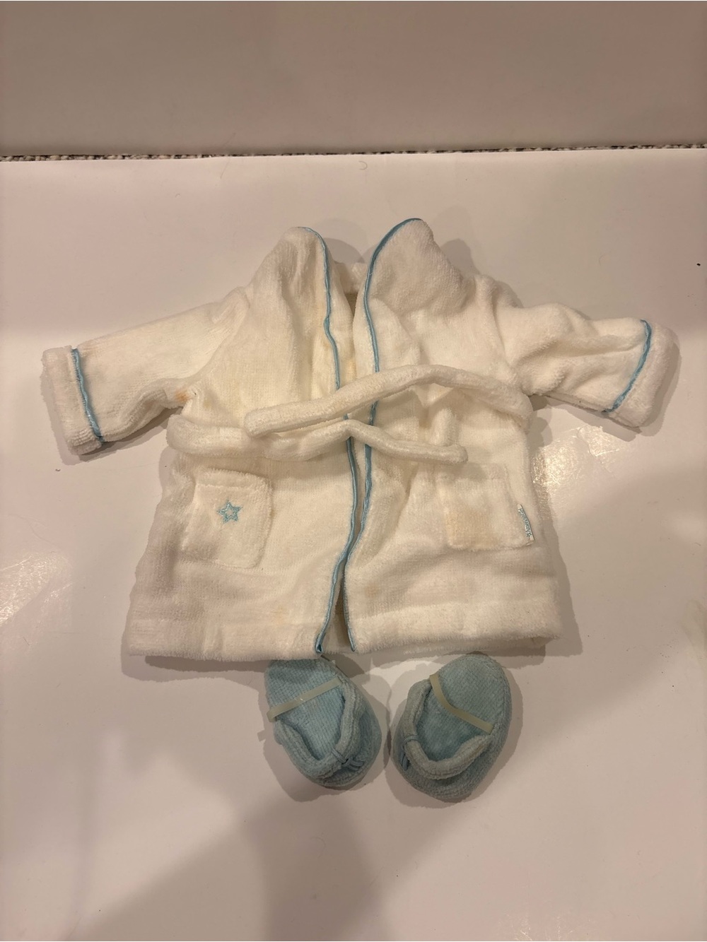 American Girl 2008 Cozy Star Robe White Spa Cotton Terry and Slippers